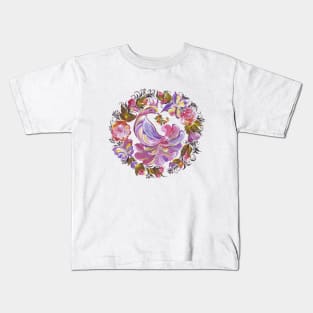 Bird with flowers and butterfly in Russian folk art style Kids T-Shirt